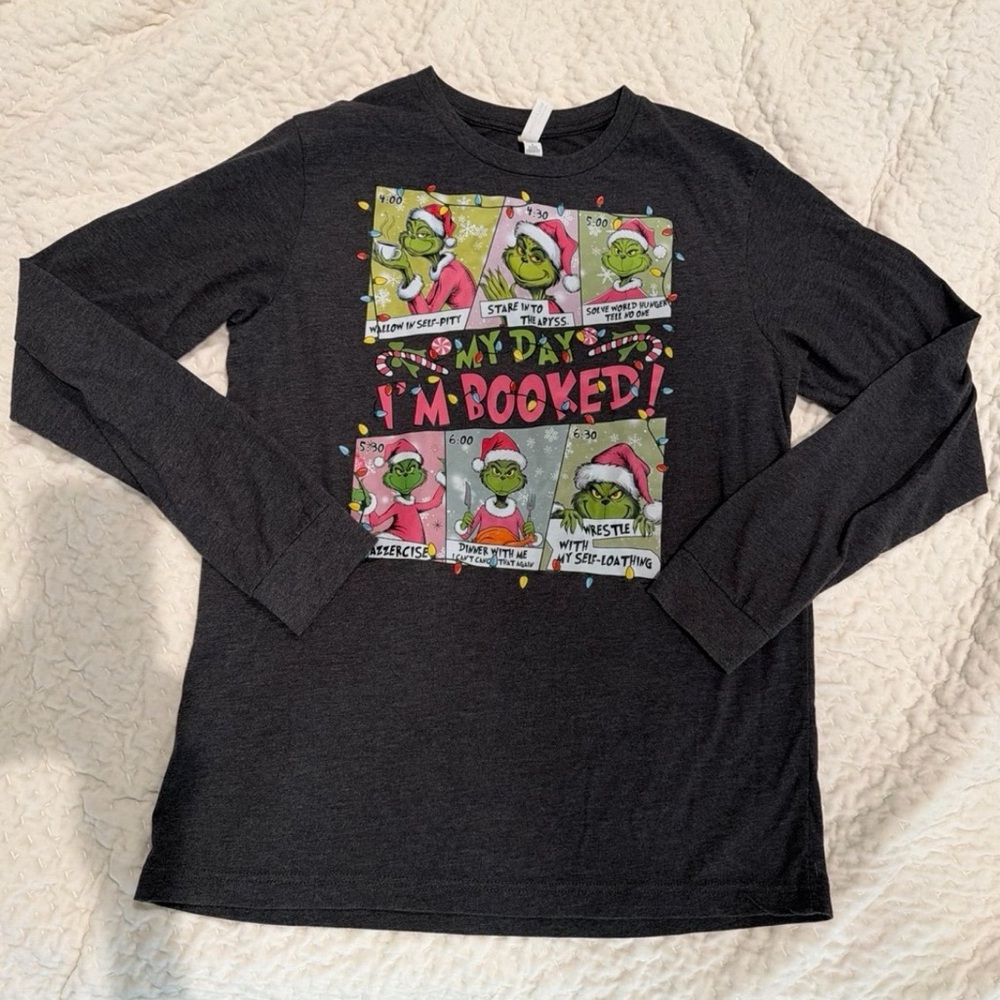 GRINCH Long Sleeve Dark Grey Top- Womens L